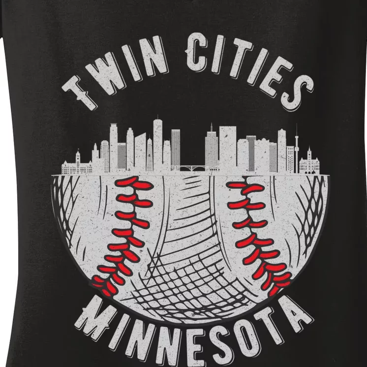 Cool Twin Cities Minnesota MN Baseball Skyline St. Paul-MPLS Women's V-Neck T-Shirt