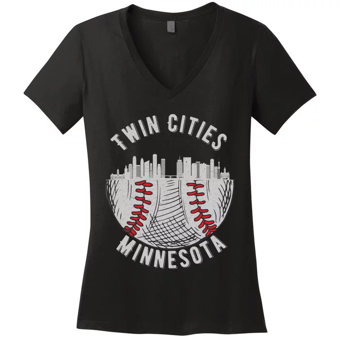 Cool Twin Cities Minnesota MN Baseball Skyline St. Paul-MPLS Women's V-Neck T-Shirt