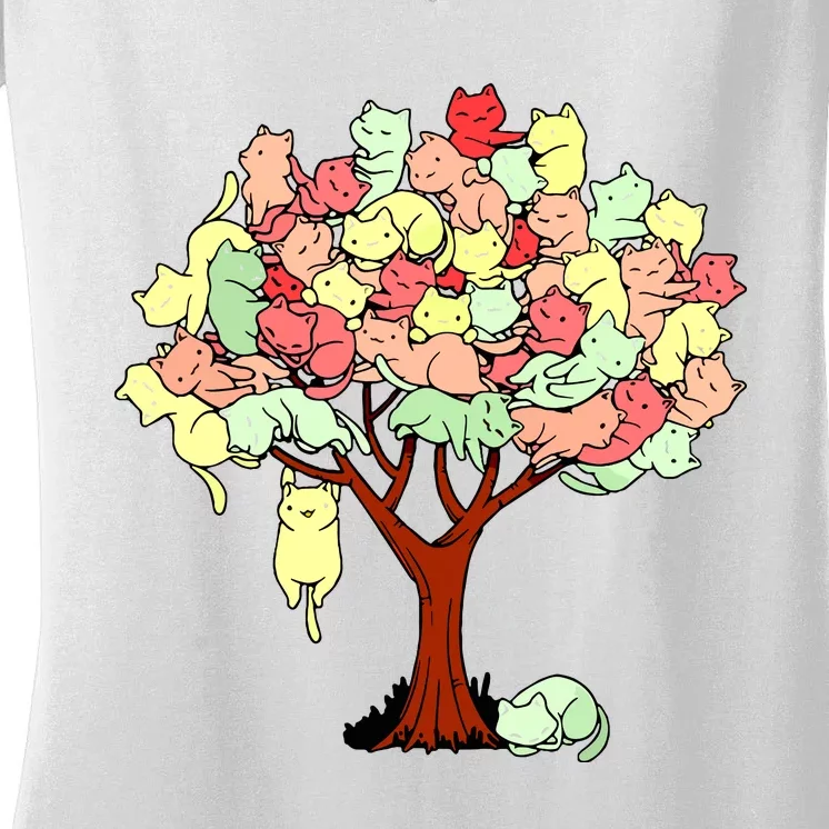 Cat Tree Cat Cool Summer Tree Cat Lover Women's V-Neck T-Shirt