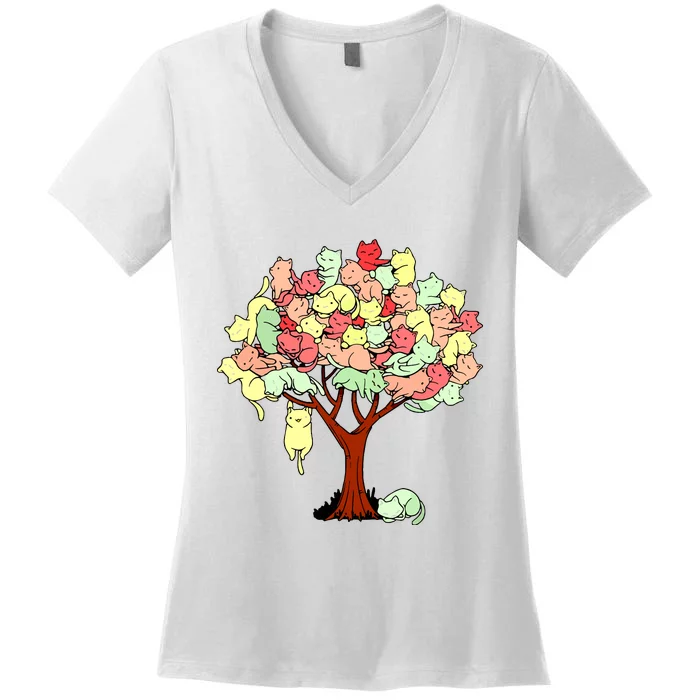 Cat Tree Cat Cool Summer Tree Cat Lover Women's V-Neck T-Shirt