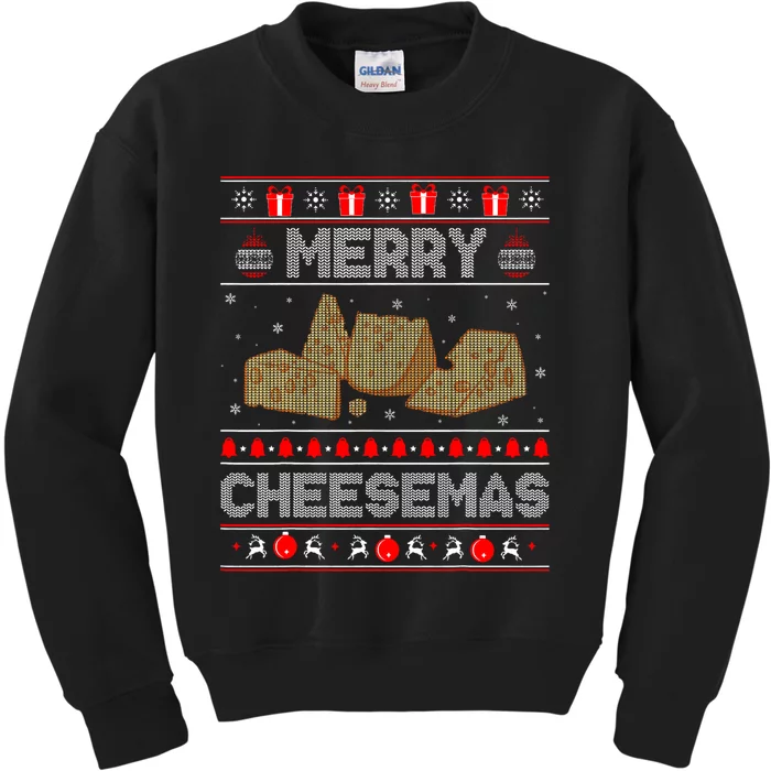 Cheese Tasting Christmas Merry Cheesemas Ugly Sweater Kids Sweatshirt