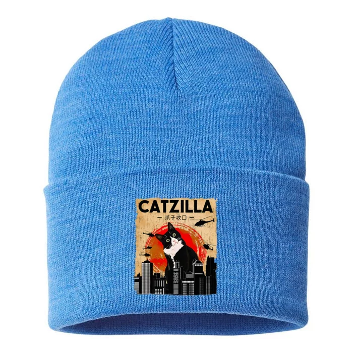 Catzilla Tuxedo Cat And Kitten Sustainable Knit Beanie