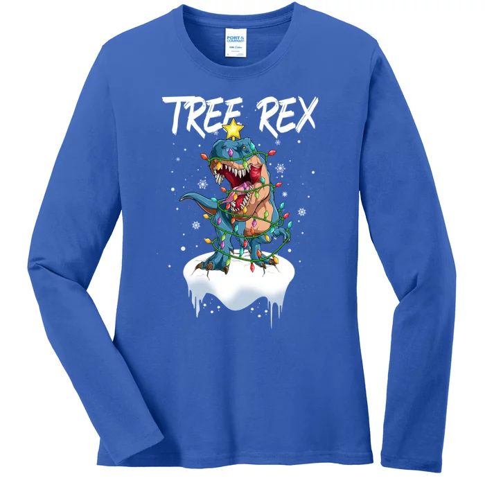 Christmas Tree Dinosaur Fairy Lights Snow Tree Rex Gift Ladies Long Sleeve Shirt