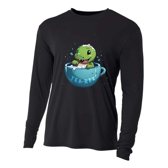 Cute TRex Dinosaur Tea TeaRex Cooling Performance Long Sleeve Crew