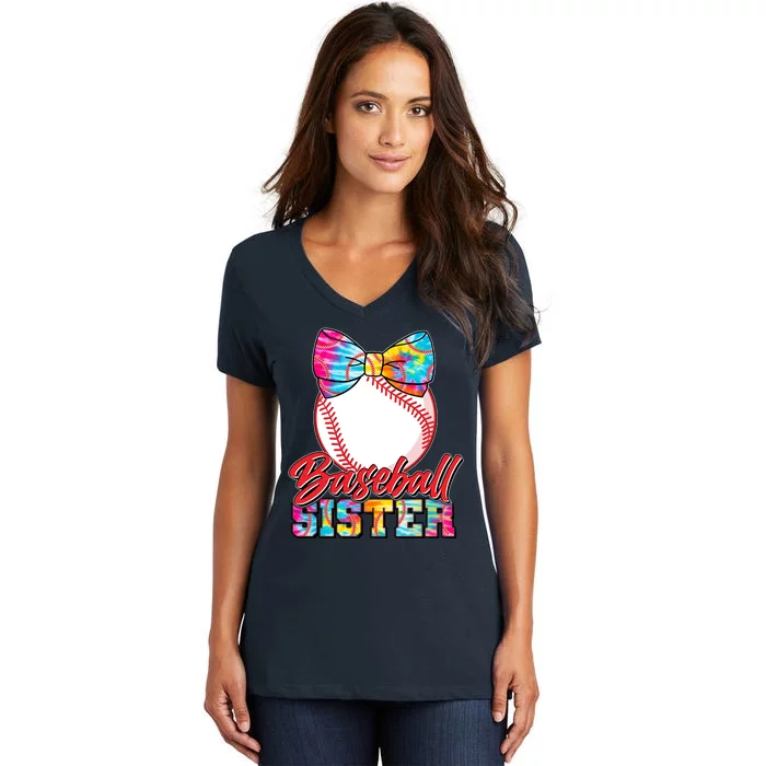 Cute Tie Dye Baseball Sister Women's V-Neck T-Shirt