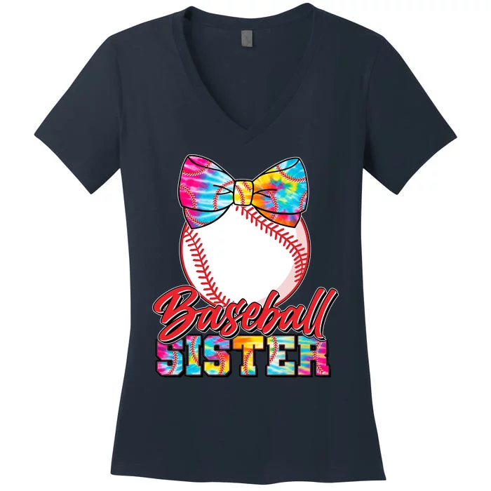 Cute Tie Dye Baseball Sister Women's V-Neck T-Shirt