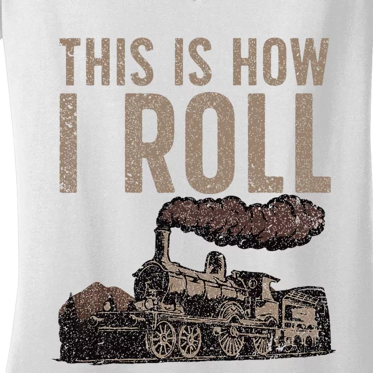 Cool Train Design Steam Locomotive Train Lover Women's V-Neck T-Shirt