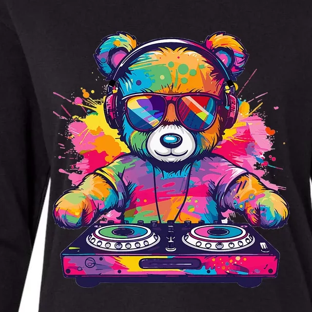 Cartoon Teddy Dj Womens Cotton Relaxed Long Sleeve T-Shirt