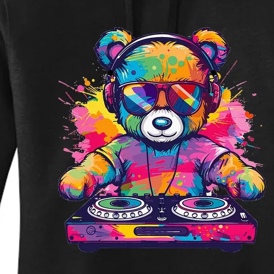 Cartoon Teddy Dj Women's Pullover Hoodie