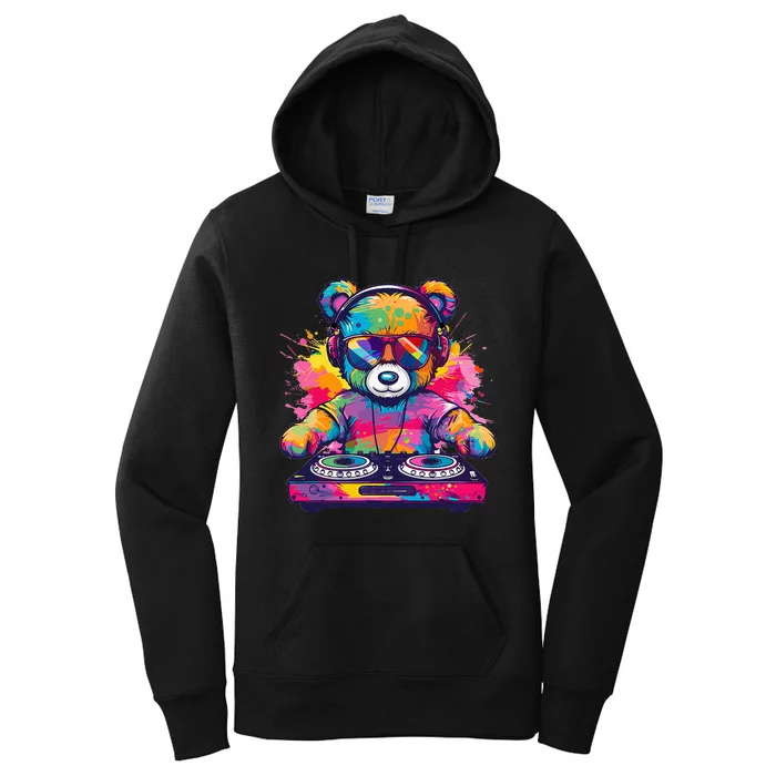 Cartoon Teddy Dj Women's Pullover Hoodie