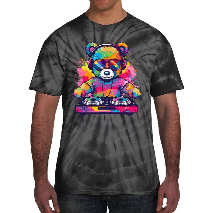 Cartoon Teddy Dj Tie-Dye T-Shirt