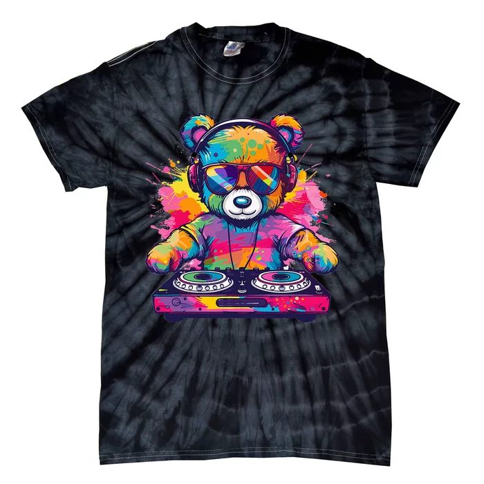 Cartoon Teddy Dj Tie-Dye T-Shirt