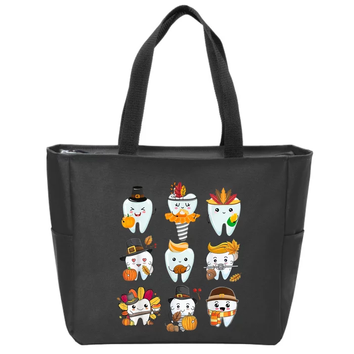 Cute Teeth Dental Squad Dental Assistant Thanksgiving Zip Tote Bag