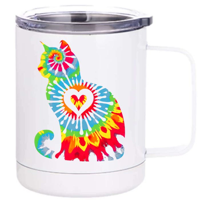 Cat Tie Dye Colorful Pet Mom Dad Lover Meow Front & Back 12oz Stainless Steel Tumbler Cup