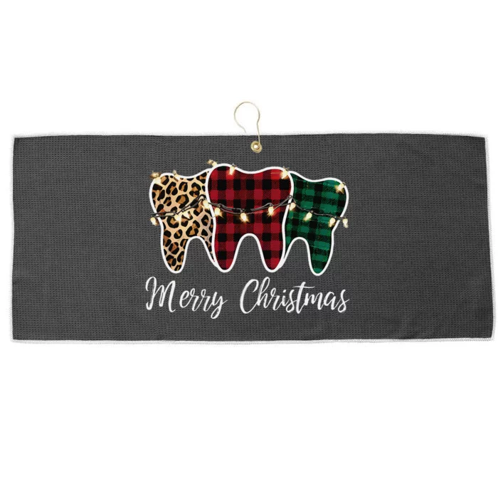 Christmas Tooth Dentist Dental Assistant Teeth Leopard Plaid Large Microfiber Waffle Golf Towel