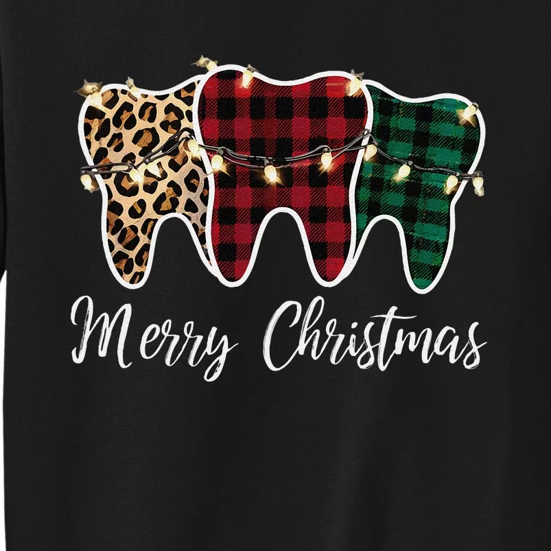 Christmas Tooth Dentist Dental Assistant Teeth Leopard Plaid Tall Sweatshirt