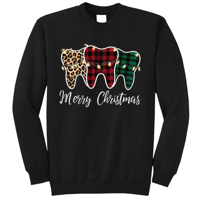 Christmas Tooth Dentist Dental Assistant Teeth Leopard Plaid Tall Sweatshirt