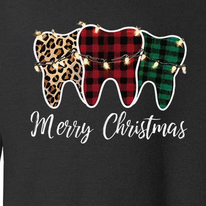 Christmas Tooth Dentist Dental Assistant Teeth Leopard Plaid Toddler Sweatshirt