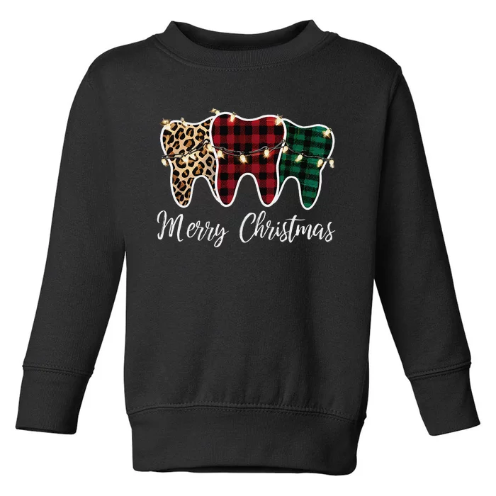 Christmas Tooth Dentist Dental Assistant Teeth Leopard Plaid Toddler Sweatshirt