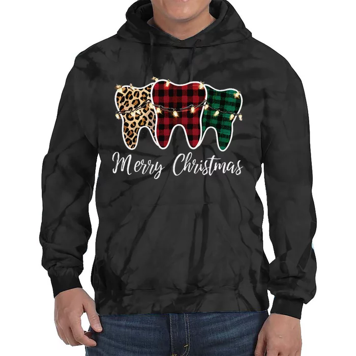 Christmas Tooth Dentist Dental Assistant Teeth Leopard Plaid Tie Dye Hoodie