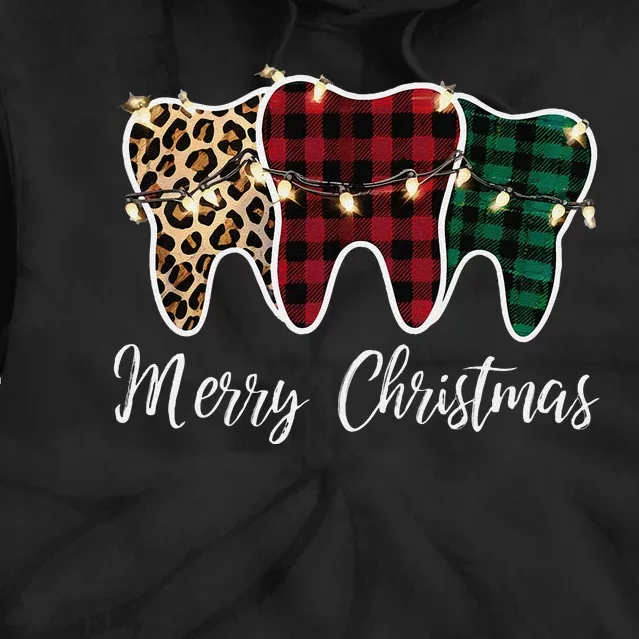 Christmas Tooth Dentist Dental Assistant Teeth Leopard Plaid Tie Dye Hoodie