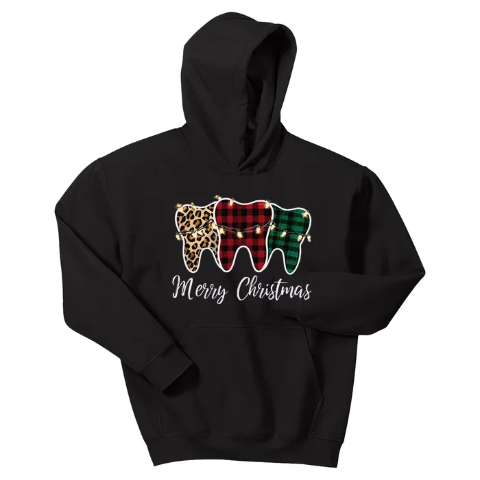 Christmas Tooth Dentist Dental Assistant Teeth Leopard Plaid Kids Hoodie