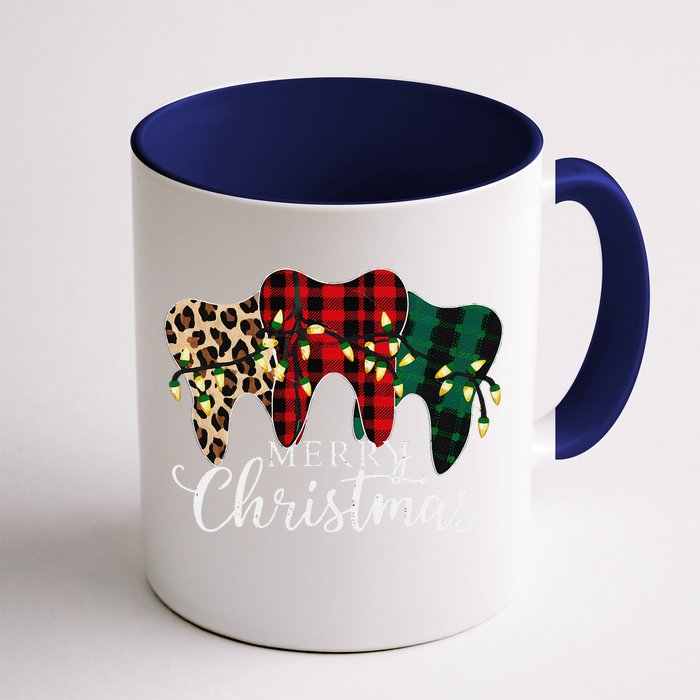 Christmas Tooth Dentist Dental Assistant Teeth Leopard Plaid Front & Back Coffee Mug