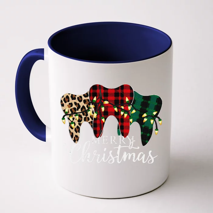 Christmas Tooth Dentist Dental Assistant Teeth Leopard Plaid Front & Back Coffee Mug