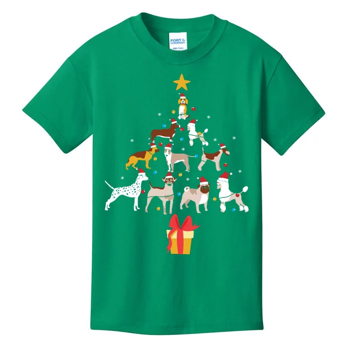 Christmas Tree Dogs Xmas Pet Dog Lover Navidad Santa Gift Kids T-Shirt