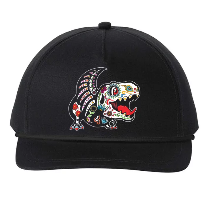 Calavera TRex Dia De Los Muertos Dinosaur Halloween Snapback Five-Panel Rope Hat