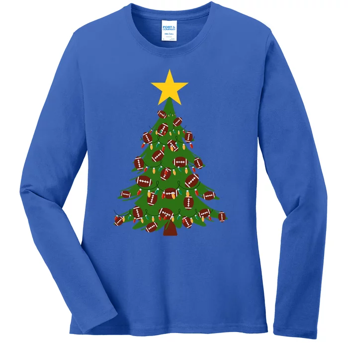 Christmas Tree Decorated With Footballs Christmas Xmas Gift Ladies Long Sleeve Shirt