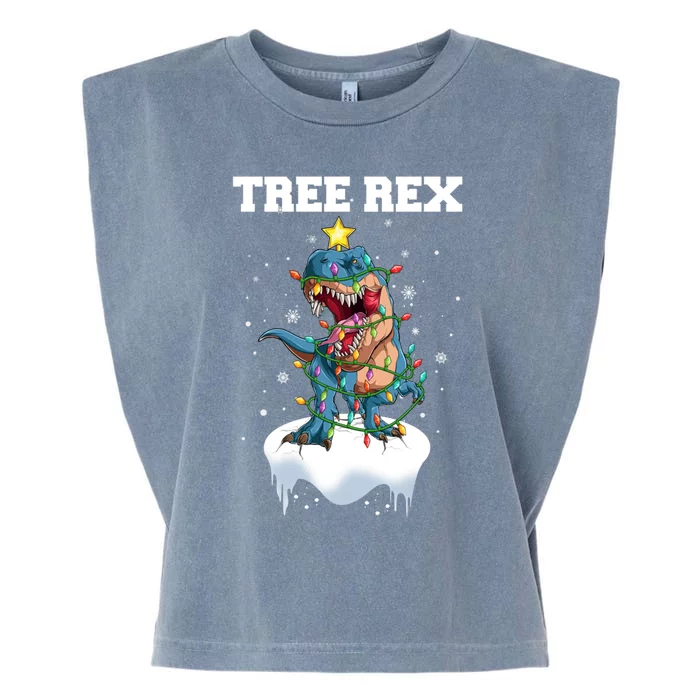 Christmas Tree Dinosaur Fairy Lights Tree Rex Cute Gift Garment-Dyed Women's Muscle Tee