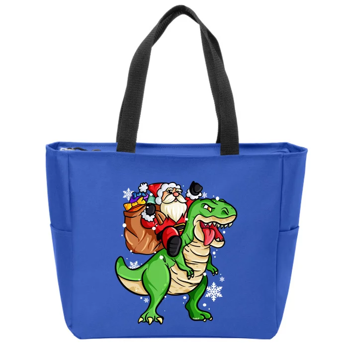 Christmas Trex Dinosaur Santa Claus Riding Trex Xmas Cute Gift Zip Tote Bag