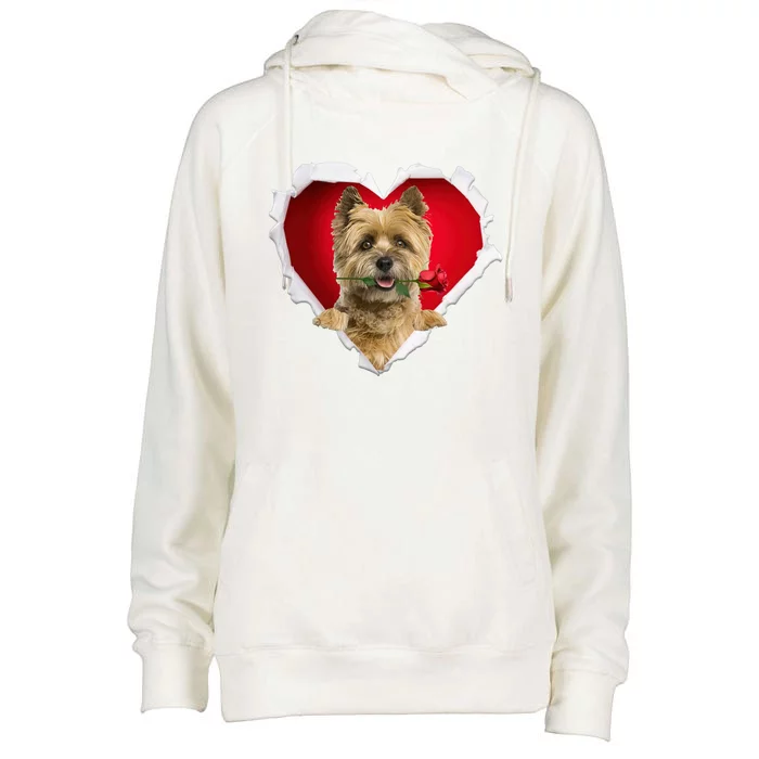 Cairn Terrier Dog Rose Heart Valentines Day Couple Gift Womens Funnel Neck Pullover Hood