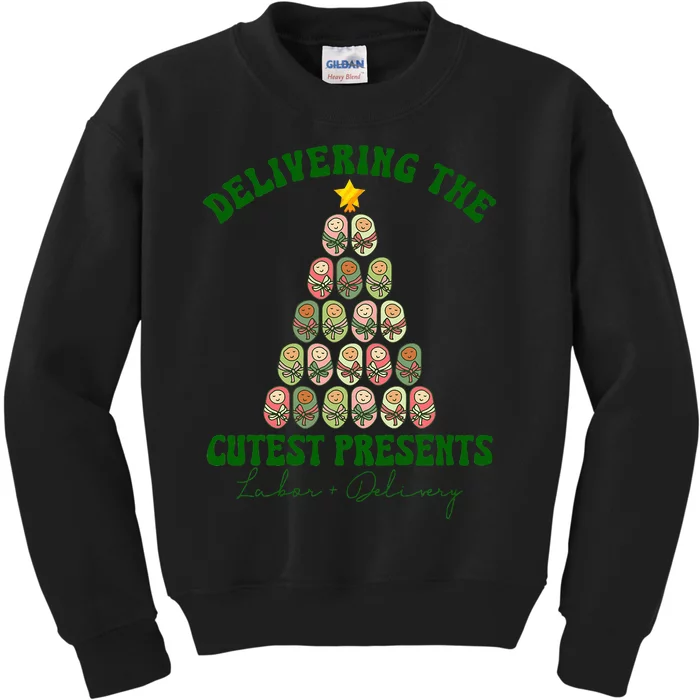 Christmas Tree Delivering The Cutest Presents L D Nurse Kids Sweatshirt