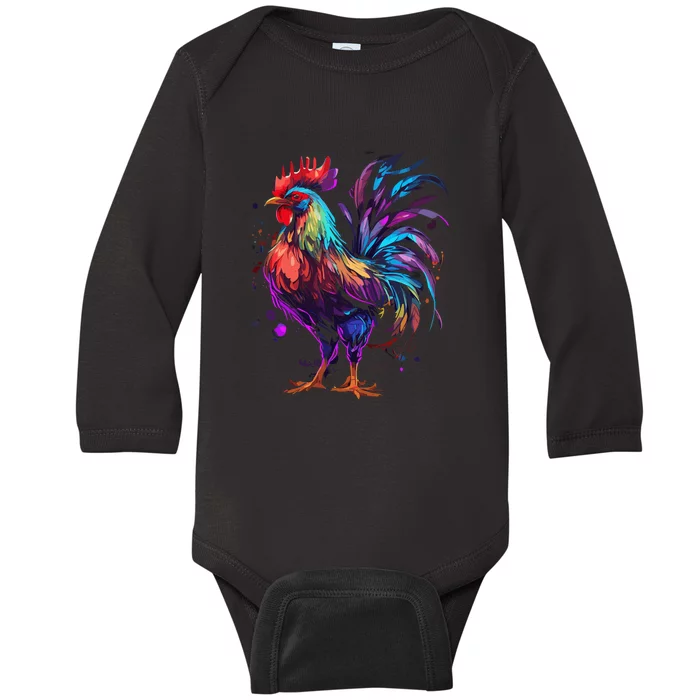 Chicken Tie Dye Hippie Poultry Farmer Farm Vintage Graphic Baby Long Sleeve Bodysuit