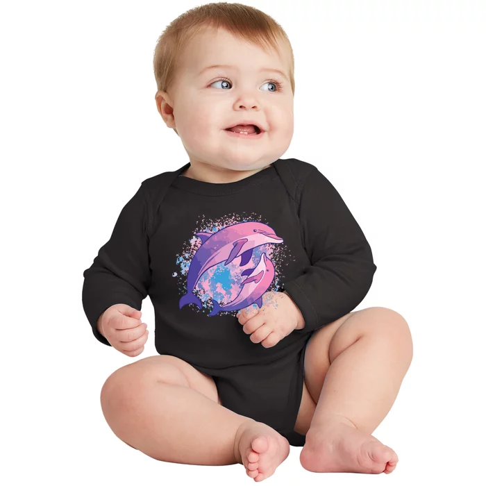 Cute Tiedye Dolphin Parent And Child Dolphins Baby Long Sleeve Bodysuit