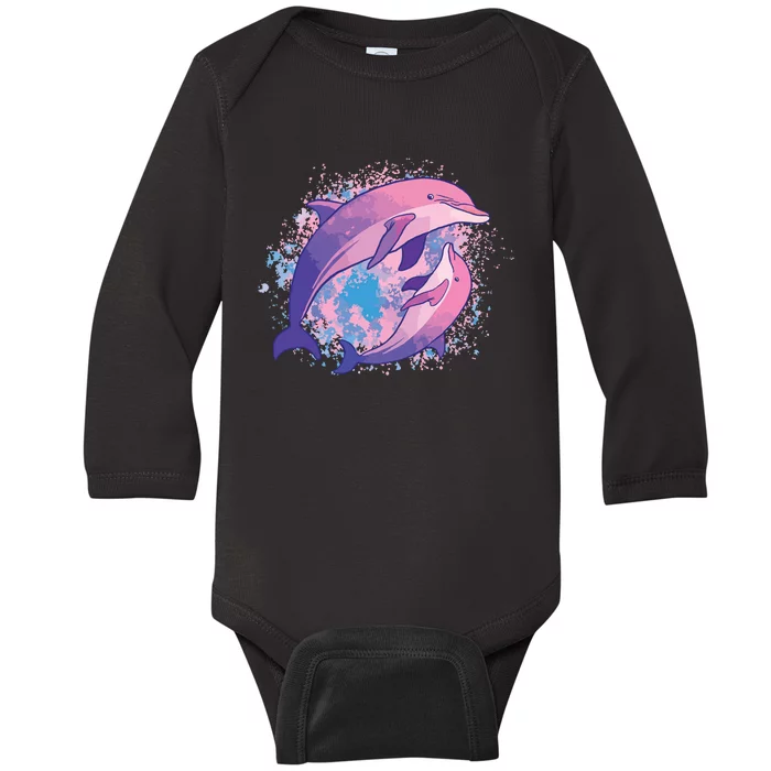 Cute Tiedye Dolphin Parent And Child Dolphins Baby Long Sleeve Bodysuit