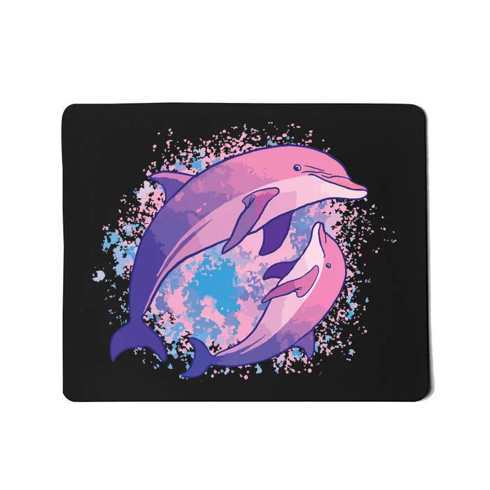 Cute Tiedye Dolphin Parent And Child Dolphins Mousepad