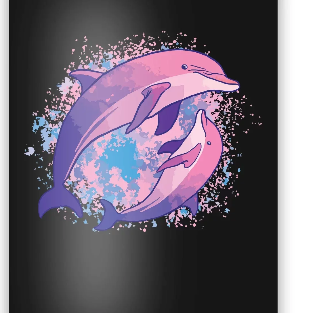 Cute Tiedye Dolphin Parent And Child Dolphins Poster