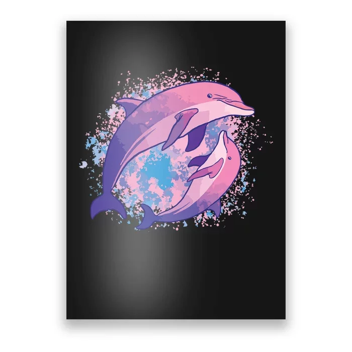 Cute Tiedye Dolphin Parent And Child Dolphins Poster