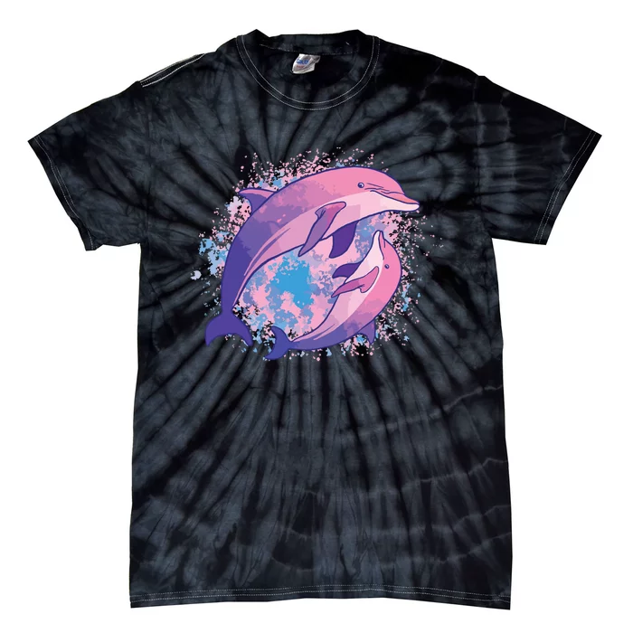 Cute Tiedye Dolphin Parent And Child Dolphins Tie-Dye T-Shirt