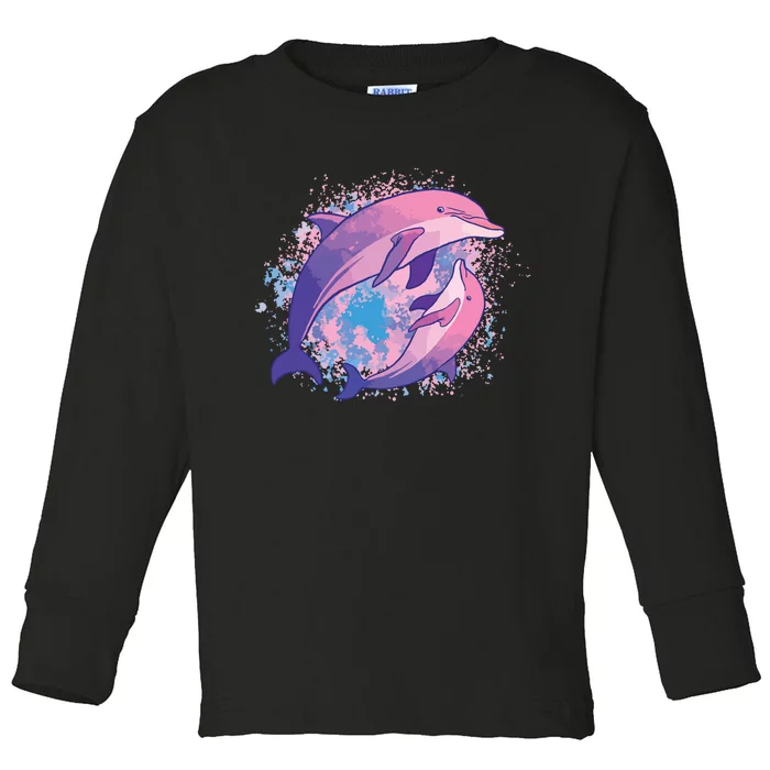 Cute Tiedye Dolphin Parent And Child Dolphins Toddler Long Sleeve Shirt