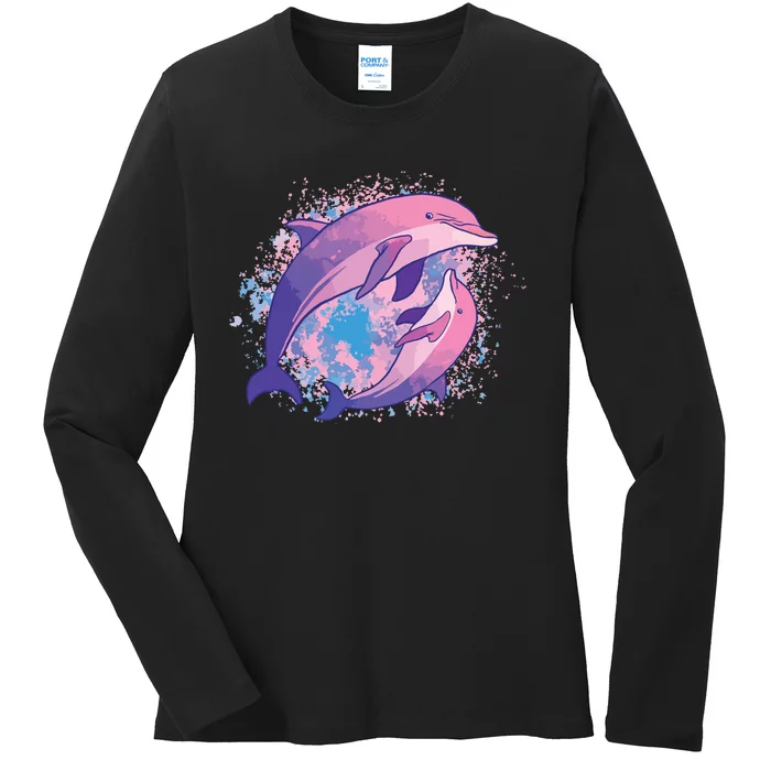 Cute Tiedye Dolphin Parent And Child Dolphins Ladies Long Sleeve Shirt