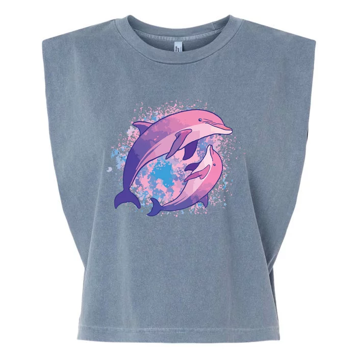 Cute Tiedye Dolphin Parent And Child Dolphins Garment-Dyed Women's Muscle Tee