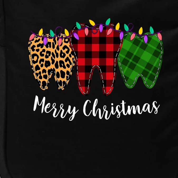 Christmas Tooth Dentist Dental Assistant Teeth Leopard Plaid Impact Tech Backpack