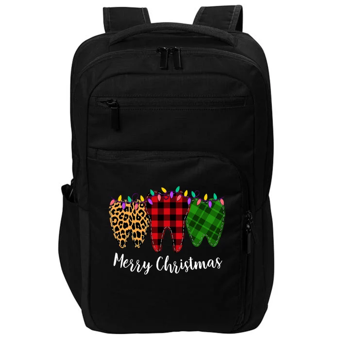 Christmas Tooth Dentist Dental Assistant Teeth Leopard Plaid Impact Tech Backpack