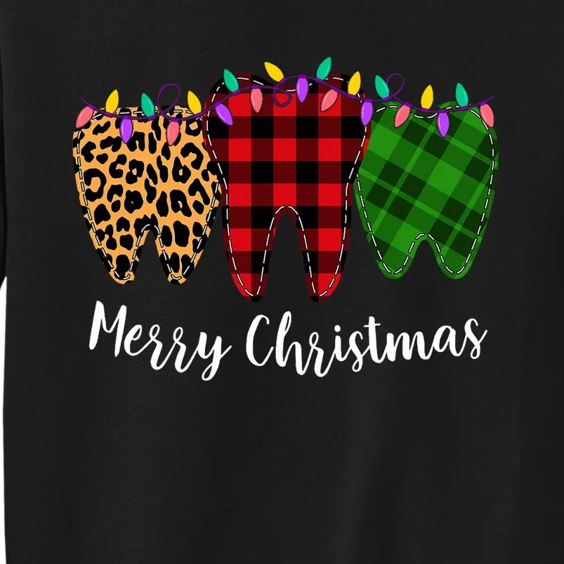 Christmas Tooth Dentist Dental Assistant Teeth Leopard Plaid Tall Sweatshirt