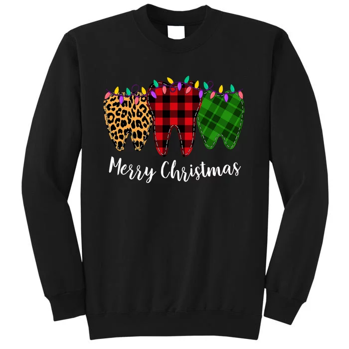 Christmas Tooth Dentist Dental Assistant Teeth Leopard Plaid Tall Sweatshirt