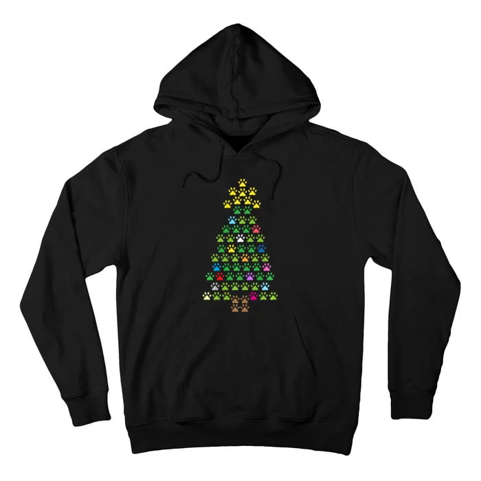 Christmas Tree Dog Paws Long Sleeve Christmas Lights Tall Hoodie